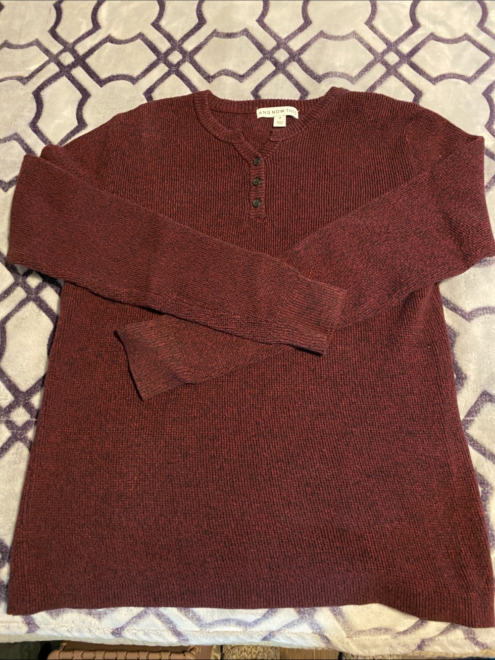 Men’s And Now This brand cotton Maroon Henley Sweater